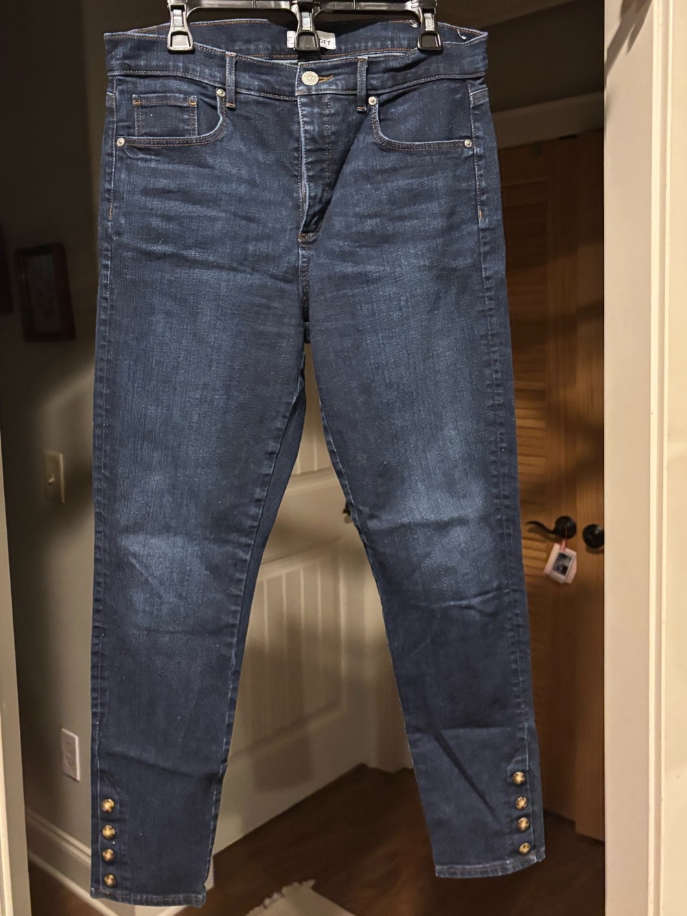 LOFT Dark Blue Denim Cropped/Ankle Jeans with Button Detail